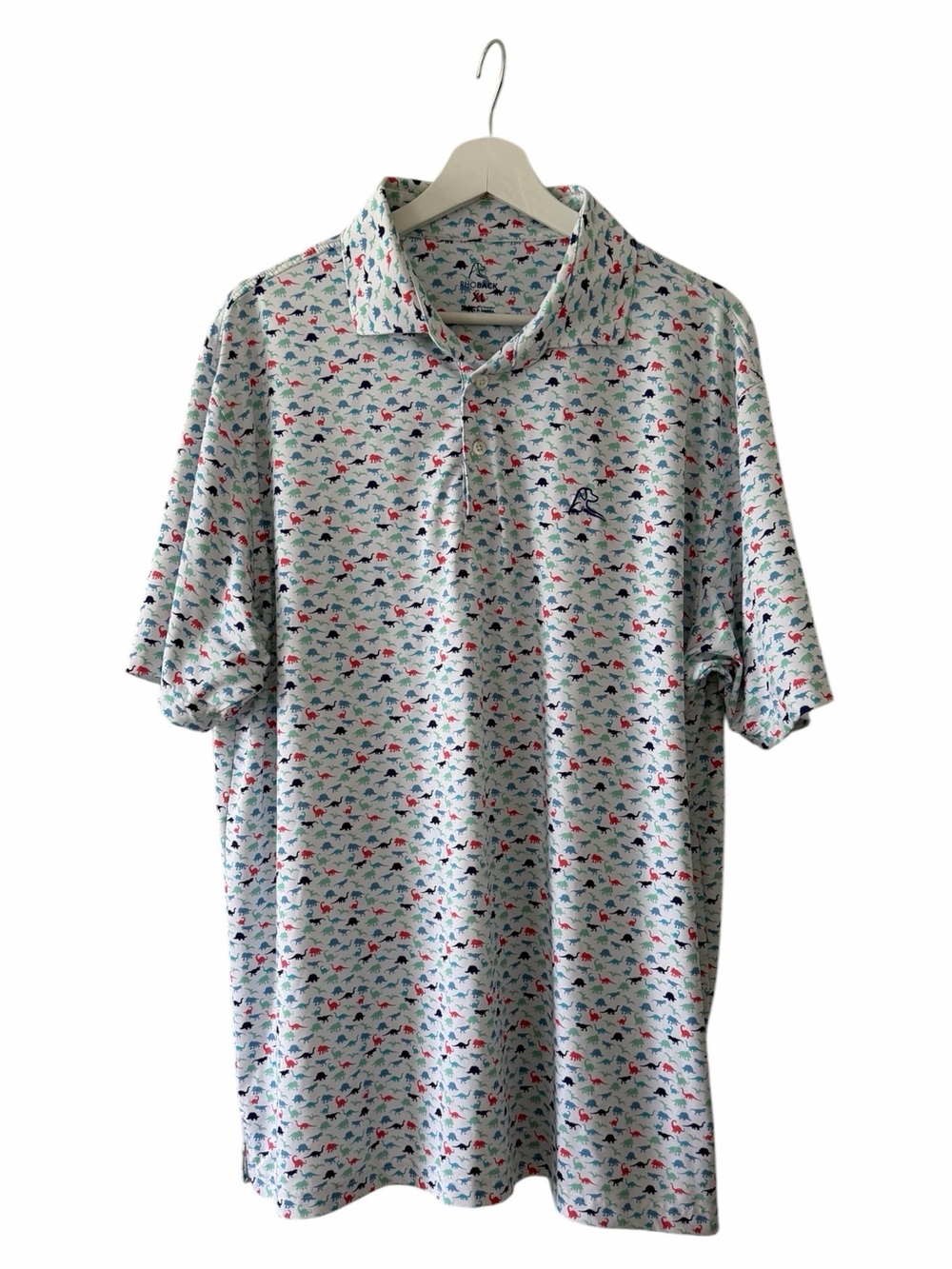 Rhoback Big Foot Dino Jurassic Print Short Sleeve Performance Polo Size XL